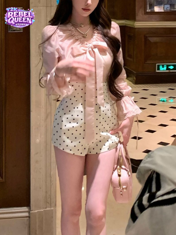 Elastic Lace Trim - Kokieteryjny, słodki, koreański, elegancki dwuczęściowy zestaw