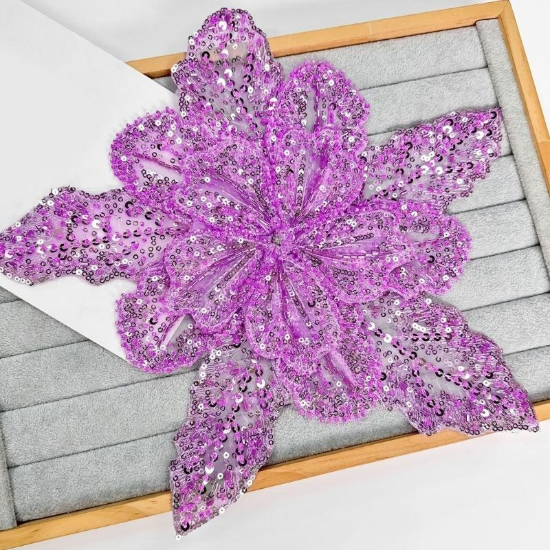 Applique Patch Flower - 39BD Cekinowa aplikacja kwiatowa do wieczorowej