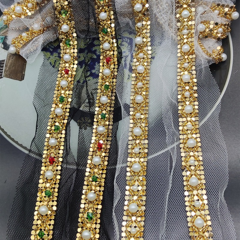 Lace Ribbon Trim - Nowa Ręcznie Wykonana Złota Koronka Z