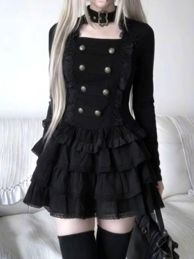 Elastic Lace Trim - Gotycki zestaw Harajuku Lolita 2-częściowy dla