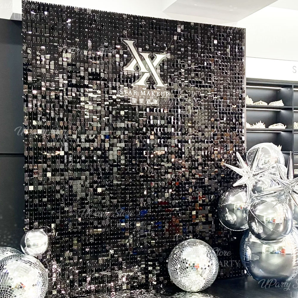 Sequin Fabric Panel - Czarne, błyszczące panele ścienne z cekinami,